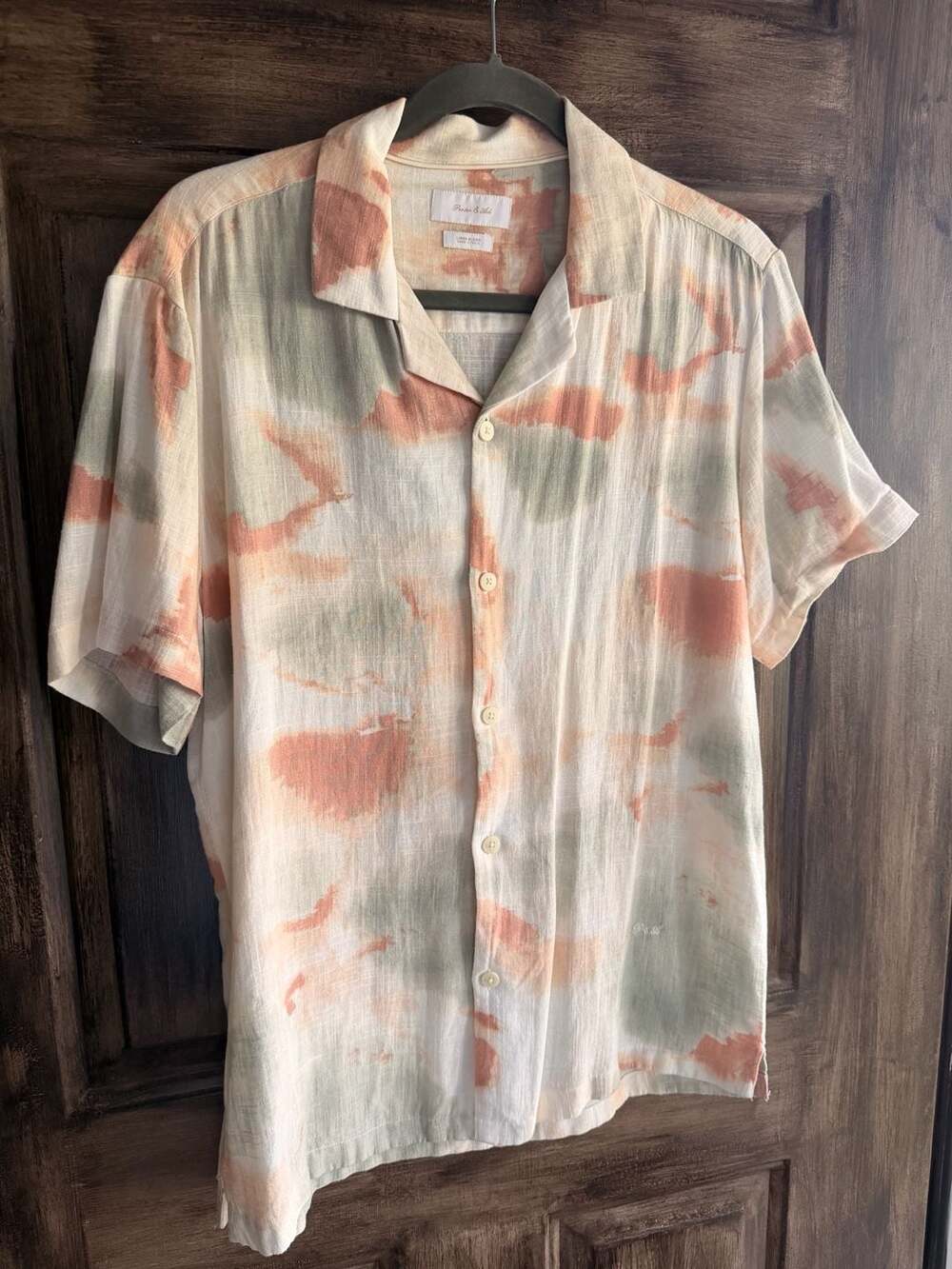 Porter & Ash Men's Tie-Dye Short Sleeve Linen Blend Camp Shirt Medium